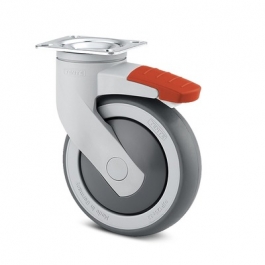 RUEDA LEVINA 4 PULGADAS, CON FRENO, SOPORTE SINTETICO CON PLATAFORMA, PLACA GIRATORIA, RUEDA DE HULE, 100 MM